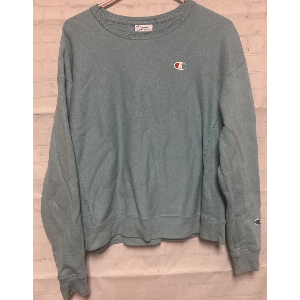 Y2K Champion Reverse Weave Sweatshirt Teal Aqua Blue  Essential Retro Large